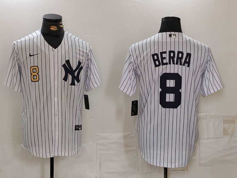 Mens New York Yankees #8 Yogi Berra White Stitched Nike Cool Base Throwback Jerseys